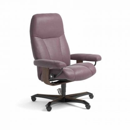 Stressless Consul relaxfauteuil - leder Paloma purple plum - maatvoering M - Bureaustoel met wieltjes - Lowik Wonen & Slapen fauteuil collectie
