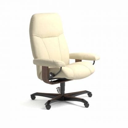 Stressless Consul relaxfauteuil - leder Paloma vanilla - maatvoering M - Bureaustoel met wieltjes - Lowik Wonen & Slapen fauteuil collectie