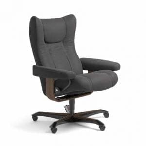 Stressless Wing relaxfauteuil - leder Paloma rock - maatvoering M - Bureaustoel met wieltjes - Lowik Wonen & Slapen fauteuil collectie