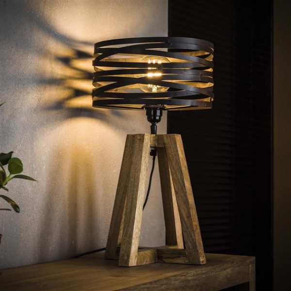 Tafellamp twist houten kruisframe / Slate grey. 7671/45S uit de tafellampen collectie van Bullcraft kleinmeubelen & verlichting bij Löwik Meubelen