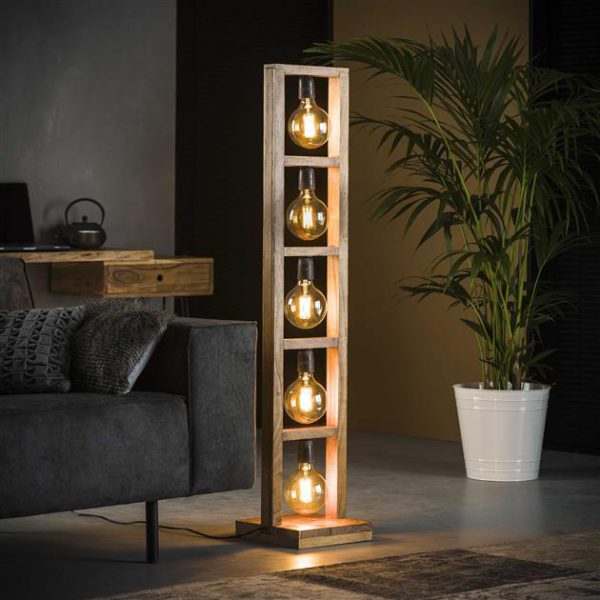 Vloerlamp 5L modulo houten frame / Massief acacia naturel. 8255/15 uit de vloerlampen collectie van Bullcraft kleinmeubelen & verlichting bij Löwik Meubelen