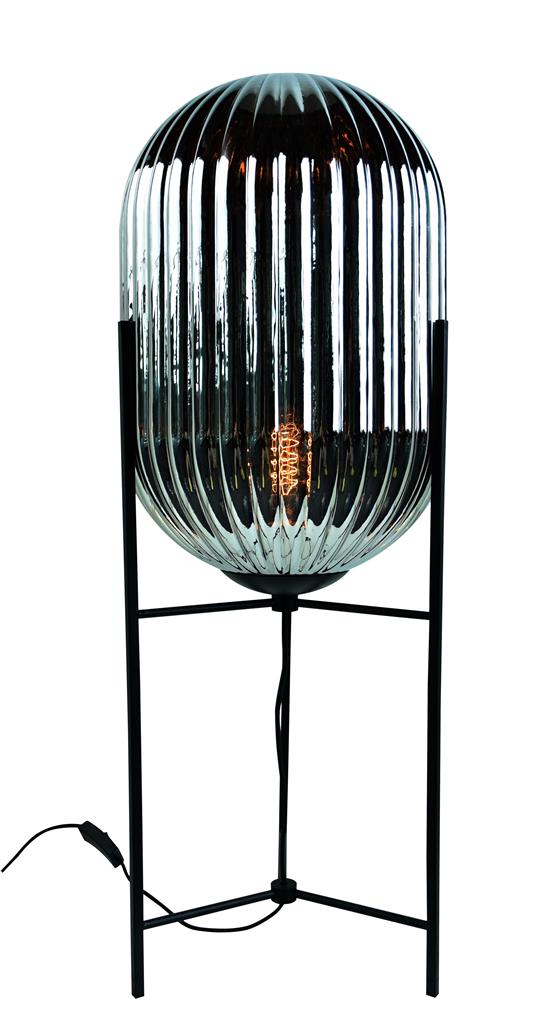 Glam--L tafellamp 1x E27 H81,3 smoke ribbel glas dia 30cm / zwart - ETH verlichting - 05-TL3370-3036