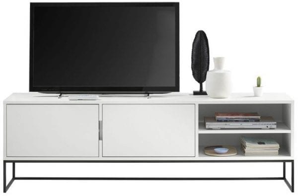 TV-meubel Neston Uitgevoerd in 072-cotton white met zwart gepoedercoat onderstel met 2 deuren en 2 open vakken. Kasten Profijt Meubel Lowik Meubelen woonboulevard