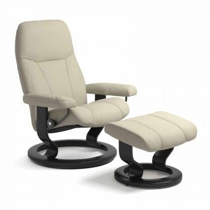 Stressless Consul relaxfauteuil - leder Paloma light grey - maatvoering S - Classic onderstel - Lowik Wonen & Slapen fauteuil collectie