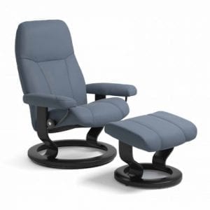 Stressless Consul relaxfauteuil - leder Paloma sparrow blue - maatvoering S - Classic onderstel - Lowik Wonen & Slapen fauteuil collectie
