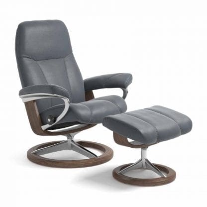 Stressless Consul relaxfauteuil - leder Batick atlantic blue - maatvoering S - Signature onderstel - Lowik Wonen & Slapen fauteuil collectie