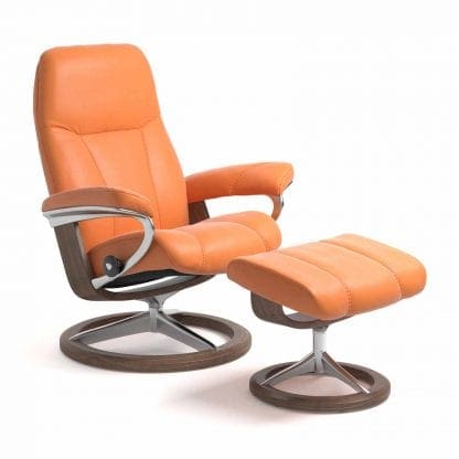Stressless Consul relaxfauteuil - leder Paloma apricot orange - maatvoering S - Signature onderstel - Lowik Wonen & Slapen fauteuil collectie
