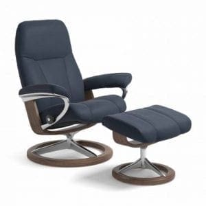 Stressless Consul relaxfauteuil - leder Paloma oxford blue - maatvoering S - Signature onderstel - Lowik Wonen & Slapen fauteuil collectie