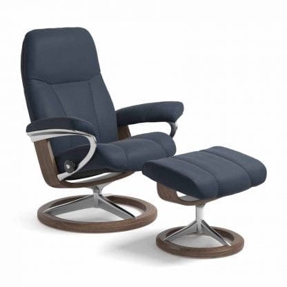 Stressless Consul relaxfauteuil - leder Paloma oxford blue - maatvoering S - Signature onderstel - Lowik Wonen & Slapen fauteuil collectie