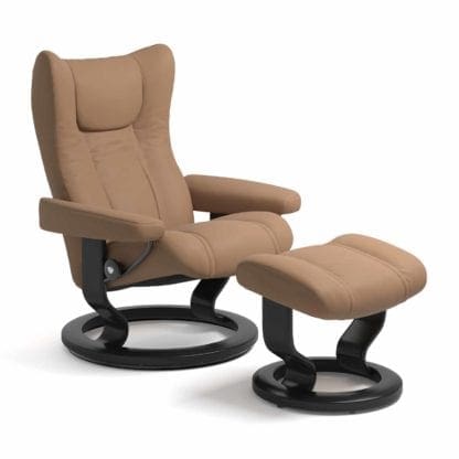 Stressless Wing relaxfauteuil - leder Batick latte - maatvoering S - Classic onderstel - Lowik Wonen & Slapen fauteuil collectie