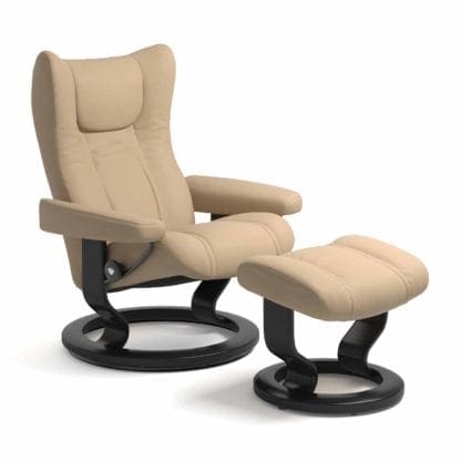 Stressless Wing relaxfauteuil - leder Paloma beige - maatvoering S - Classic onderstel - Lowik Wonen & Slapen fauteuil collectie