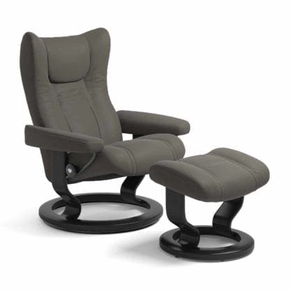 Stressless Wing relaxfauteuil - leder Paloma metal grey - maatvoering S - Classic onderstel - Lowik Wonen & Slapen fauteuil collectie
