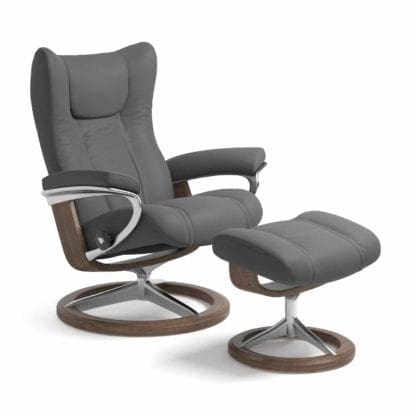 Stressless Wing relaxfauteuil - leder Batick grey - maatvoering S - Signature onderstel - Lowik Wonen & Slapen fauteuil collectie