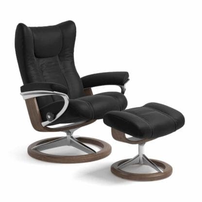 Stressless Wing relaxfauteuil - leder Paloma black - maatvoering S - Signature onderstel - Lowik Wonen & Slapen fauteuil collectie