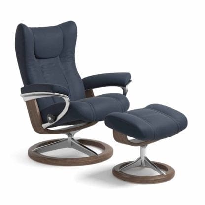 Stressless Wing relaxfauteuil - leder Paloma oxford blue - maatvoering S - Signature onderstel - Lowik Wonen & Slapen fauteuil collectie
