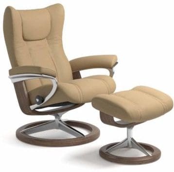 Stressless Wing relaxfauteuil - leder Paloma sand - maatvoering S - Signature onderstel - Lowik Wonen & Slapen fauteuil collectie