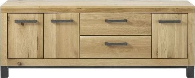 TV-Meubel Hevano blank eikenhout uit de woonprogramma Pronto Wonen Lowik Meubelen Uitgevoerd in grotendeels massief robuust eikenhout geborsteld in de kleur 06.5 blank, met 3 deuren, 1 lade en 1 klep.