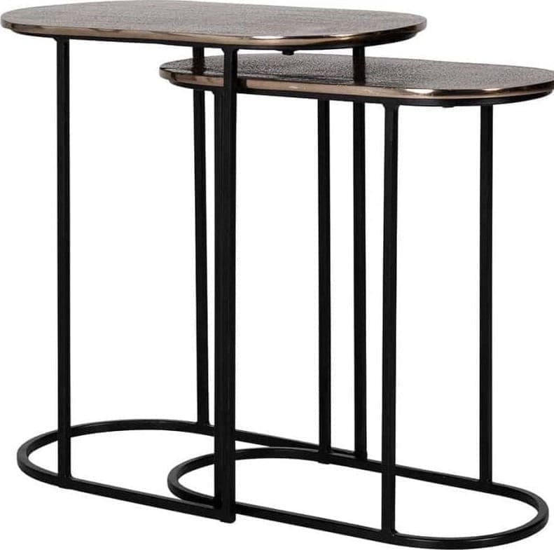 Bijzettafel Chandon set van 2 ovaal (Champagne gold) - Richmond Interiors - Bijzettafel Chandon set van 2 ovaal is een chique aluminium bijzettafel set met stoere ijzeren frame. Perfecte eyecatcher om je zithoek nog leuker te maken! - Löwik Wonen & Slapen Vriezenveen