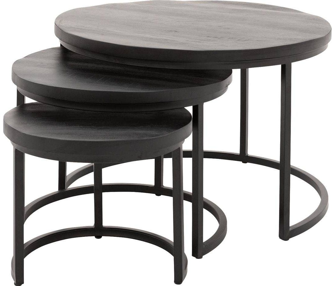 Stin180 salontafelset bestaande uit 3 tafels in zwart mangohout - Moods