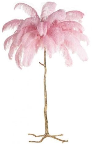 Vloerlamp Burlesque roze (Roze) - Richmond Interiors - Vloerlamp Burlesque is een toffe, gouden palmboom met roze veren en geeft ook nog eens licht!