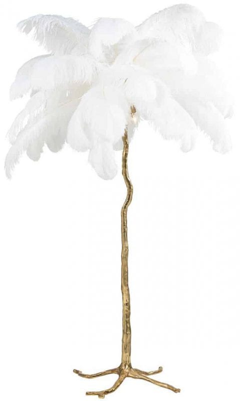 Vloerlamp Burlesque wit (White) - Richmond Interiors - Vloerlamp Burlesque is een toffe, gouden palmboom met witte veren en geeft ook nog eens licht!