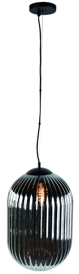 Glam--M hanglamp 1x E27 smoke ribbel glas dia 30cm  / zwart - ETH verlichting - 05-HL4572-3036