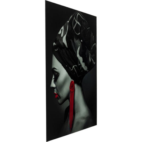 Kare Design Schilderij op glas Lady Red Earring - 80x120 schilderij 52554 - Lowik Meubelen