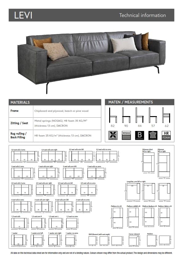 Levi bank Nix Design - afmetingen