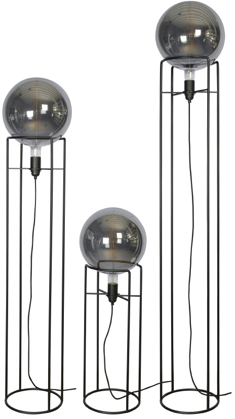 DUTCHZ 2007 Lampvoet arone hoog RAL9005 struct. zw h170cm, rookglas, 1B, E27 fitting, excl. lichtbron