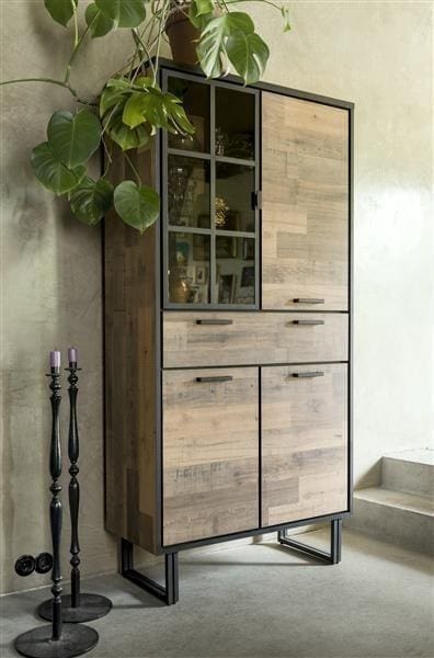 bergkast 96 cm. - 3-deuren + 1-lade + 1-glasdeur (+ LED) Natural