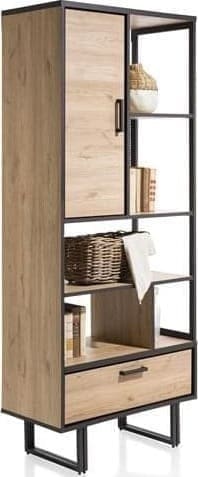boekenkast 80 cm. - 1-deur + 1-lade + 5-niches Natural