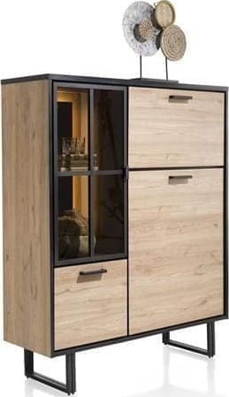 highboard 120 cm. - 2-deuren + 1-glasdeur + 1-klep (+ LED) Natural