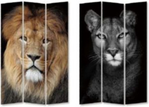 Kare Design Roomdivider King Lion vs Cat Girl 120x180cm roomdivider 85915 - Lowik Meubelen