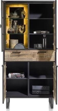 Henders & Hazel Avalon bergkast 96 cm. - 3-deuren + 1-lade + 1-glasdeur (+ LED) - driftwood Kast