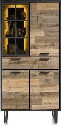 Henders & Hazel Avalon bergkast 96 cm. - 3-deuren + 1-lade + 1-glasdeur (+ LED) - driftwood Kast