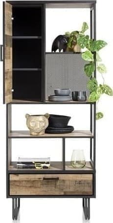 Henders & Hazel Avalon boekenkast 80 cm. - 1-deur + 1-lade + 5-niches - driftwood Kast