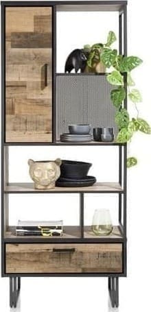 Henders & Hazel Avalon boekenkast 80 cm. - 1-deur + 1-lade + 5-niches - driftwood Kast