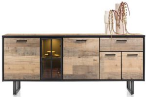 Henders & Hazel Avalon dressoir 200 cm. - 4-deuren + 1-lade + 1-glasdeur (+ LED) - driftwood  Dressoir
