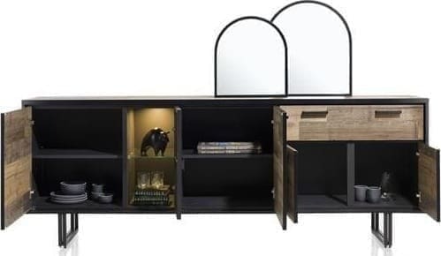 Henders & Hazel Avalon dressoir 230 cm. - 4-deuren + 1-lade + 1-glasdeur (+ LED) - driftwood Dressoir