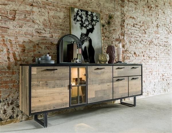 Henders & Hazel Avalon dressoir 230 cm. - 4-deuren + 1-lade + 1-glasdeur (+ LED) - driftwood Dressoir