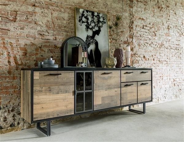 Henders & Hazel Avalon dressoir 230 cm. - 4-deuren + 1-lade + 1-glasdeur (+ LED) - driftwood Dressoir