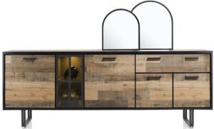 Henders & Hazel Avalon dressoir 230 cm. - 4-deuren + 1-lade + 1-glasdeur (+ LED) - driftwood  Dressoir