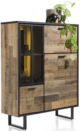 Henders & Hazel Avalon highboard 120 cm. - 2-deuren + 1-glasdeur + 1-klep (+ LED) - driftwood  Kast