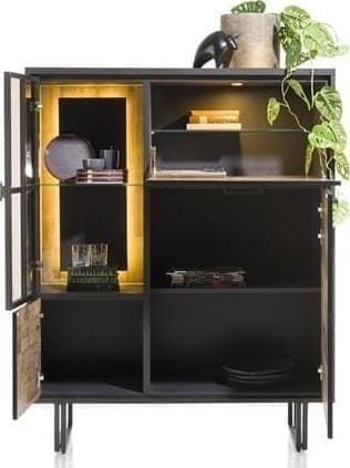 Henders & Hazel Avalon highboard 120 cm. - 2-deuren + 1-glasdeur + 1-klep (+ LED) - driftwood Kast