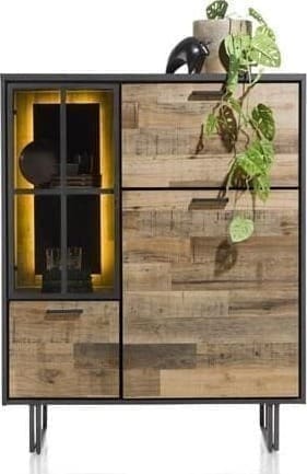 Henders & Hazel Avalon highboard 120 cm. - 2-deuren + 1-glasdeur + 1-klep (+ LED) - driftwood Kast