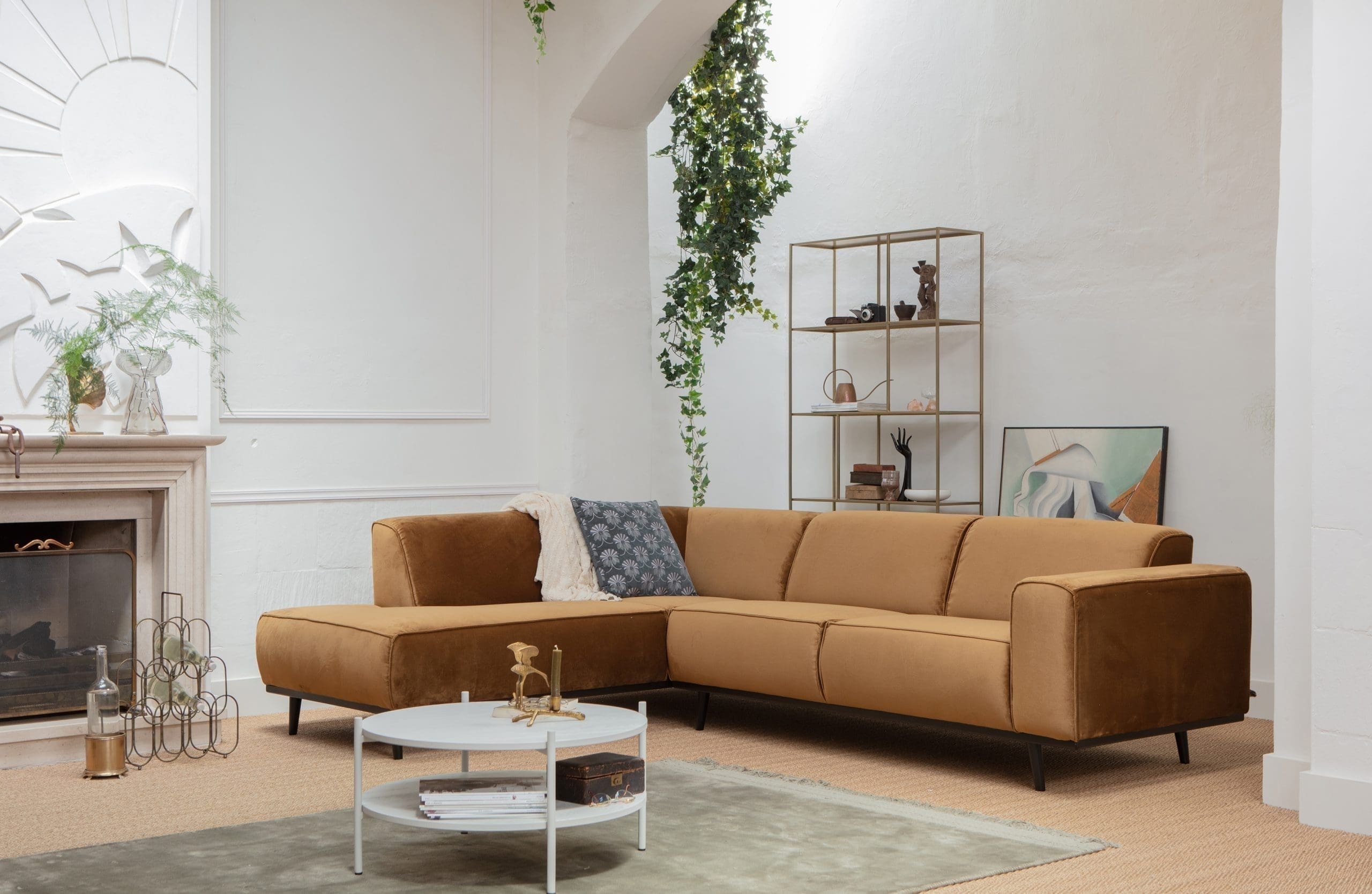 Statement Hoekbank Links Fluweel Honing Geel uit de BePureHome collectie