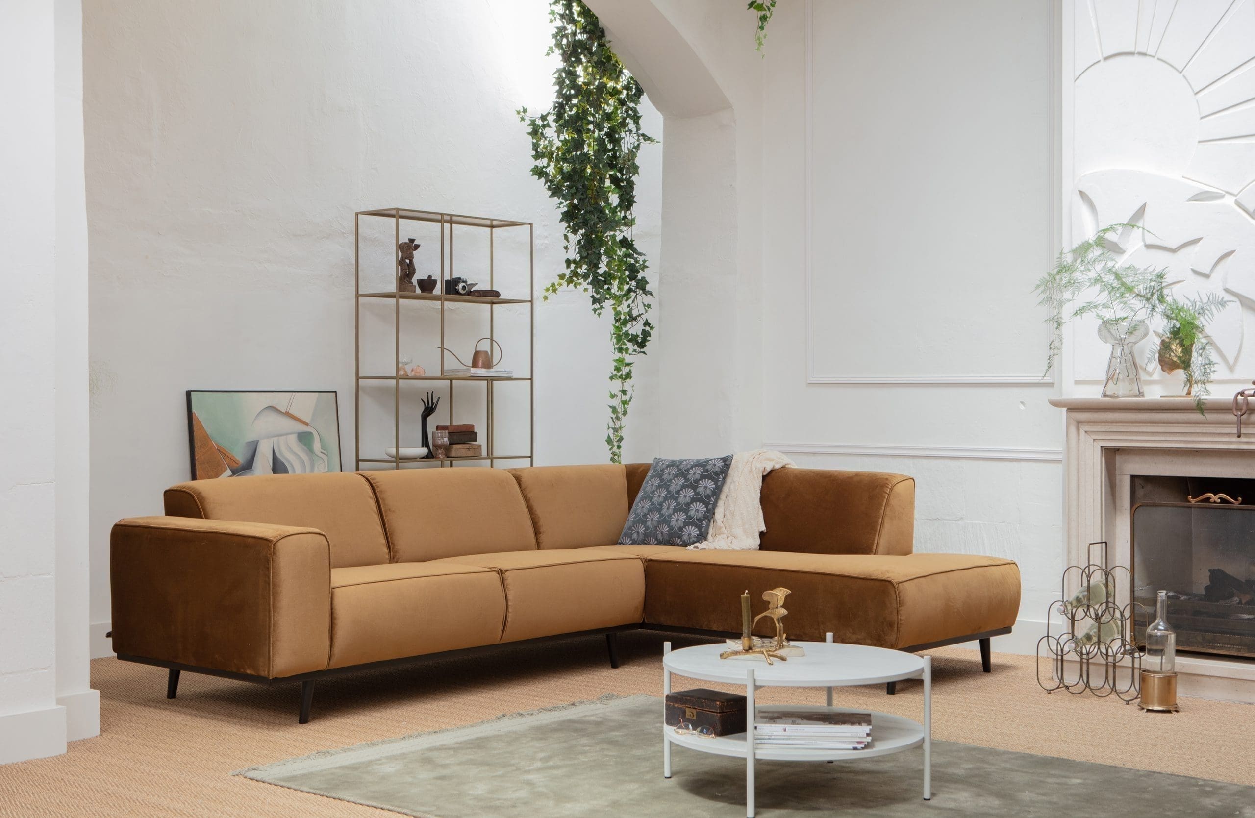 Statement Hoekbank Rechts Fluweel Honing Geel uit de BePureHome collectie