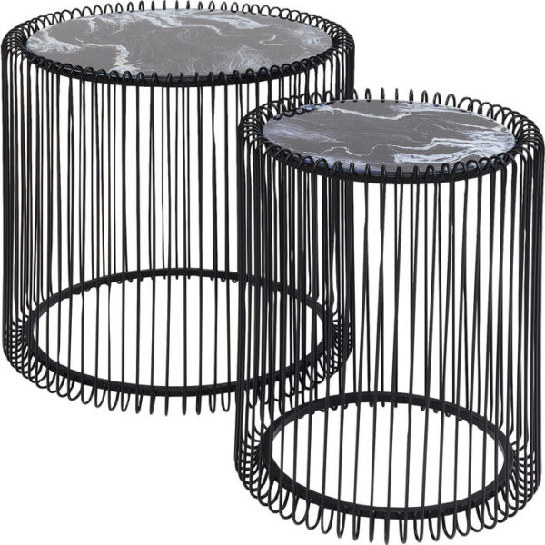 Bijzettafel Table Wire Marble Glass Black (2/Set) Ã˜44cm Kare Design Bijzettafel 84328