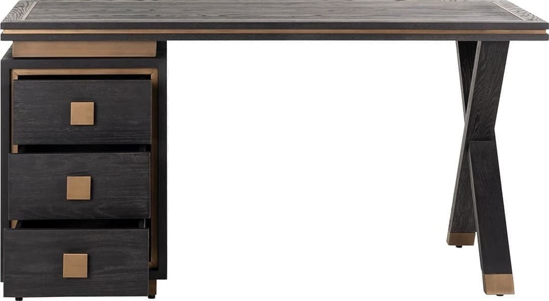Richmond Interiors Bureau Hunter 3-laden (Brushed Gold) Brushed Gold Bureau