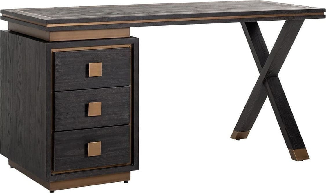 Richmond Interiors Bureau Hunter 3-laden (Brushed Gold) Brushed Gold Bureau